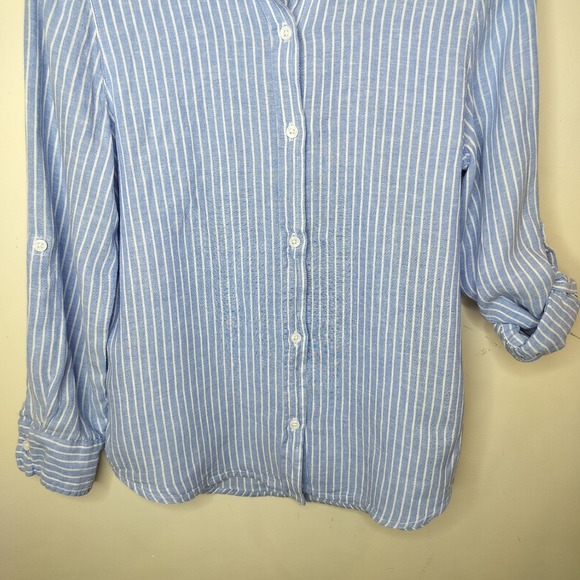 Lola River Button Up Shirt Blue White Stripe Linen Blend - Picture 6 of 10